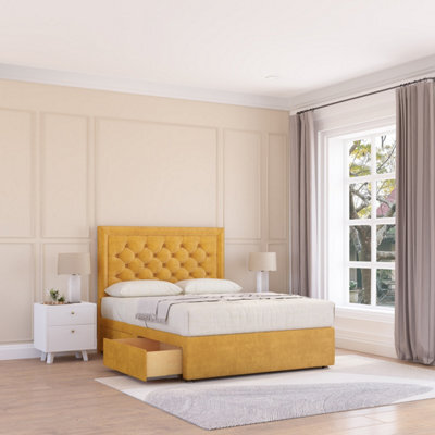Sloomy Montana Mustard Plush 6Ft Memory Foam Bed Set With 2 Drawers, Mattress & Headboard- Super King - image 1