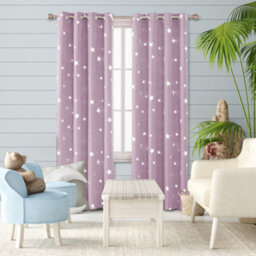 Deconovo Super Soft Foil Star Printed Thermal Insulated Eyelet Blackout Curtains For Bedroom, W55 X L90 Inch, Baby Pink, 2 Panels - thumbnail 2