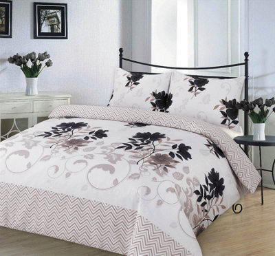 Homespace Direct Ltd Bethany Black Floral Duvet Cover Set Reversible Zig Zag Bedding - image 1