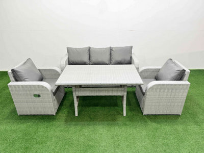 Fimous Pe Rattan Garden Furniture Set Reclining Chair Sofa Lounge Sofa Set Rectangular Dining Table Light Grey - image 1