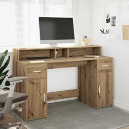 Walplus Desk With Led Lights Artisian Oak 140X55X91 Cm Engineered Wood - thumbnail 1