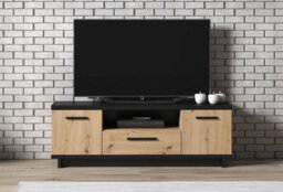Arte Sophisticated Ines 07 Tv Cabinet - Artisan Oak & Black With Ample Storage - W1350mm X H460mm X D400mm - thumbnail 3