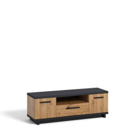 Arte Sophisticated Ines 07 Tv Cabinet - Artisan Oak & Black With Ample Storage - W1350mm X H460mm X D400mm