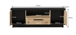 Arte Sophisticated Ines 07 Tv Cabinet - Artisan Oak & Black With Ample Storage - W1350mm X H460mm X D400mm - thumbnail 2