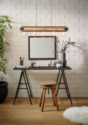 Stylish Wood Grain & Black 5-Bulb Ceiling Pendant Light For Kitchen Island - thumbnail 3
