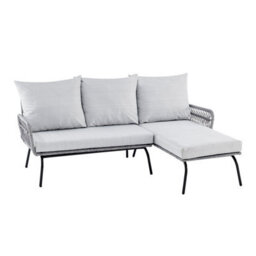 Home Detail L Shape Garden Set In Grey With Wicker Rope Style With Coffee Table Grey Cushions - thumbnail 3