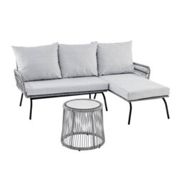 Home Detail L Shape Garden Set In Grey With Wicker Rope Style With Coffee Table Grey Cushions - thumbnail 2