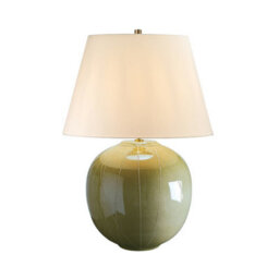 Elegant Green Glaze Table Lamp With Cream Faux Silk Shade And Led Bulb