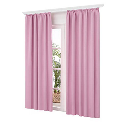 "Deconovo Thermal Insulated Curtains Pencil Pleat Blackout Curtains Pink Curtains For Girls Bedroom W55""x L79"" Pink One Pair"