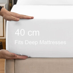 "Ameha Fitted Sheet 40 Cm Extra Deep Pocket Bed Sheet Elastic Corners Soft Microfiber Fitted Sheet 16"" (White,super King 180X200Cm)" - thumbnail 3
