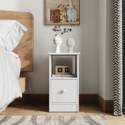 White 1 Drawer Bedside Table Cabinet Sofa Side Lamp Table Nightstand Shelf Storage - thumbnail 3