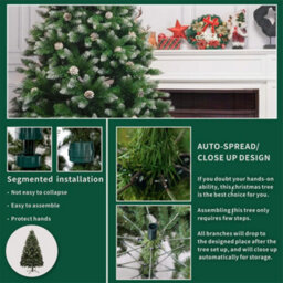 Abrihome 5Ft Artificial Christmas Tree,snowflake Spray White Belt Pine Cone Tree - thumbnail 3