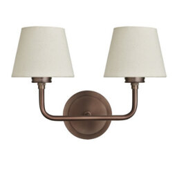 Industville Albany Double Wall Light - Natural Cotton Shades, Small Cotton Empire, Bronze Wall Holder