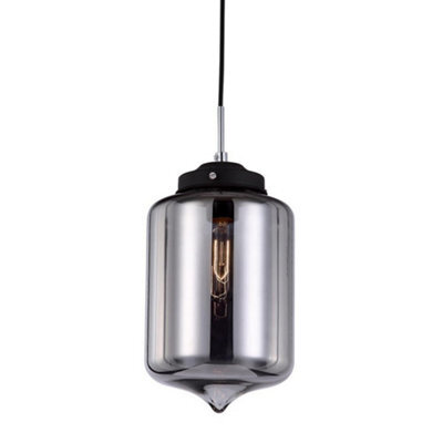 Luminosa Lighting Luminosa Industrial And Retro Hanging Pendant Black 1 Light  With Dark Glass Shade, E27