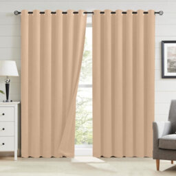 Oxford Homeware Plain Beige 230Gsm Blackout Curtain Thermal Insulated Eyelet For Living Room Curtain Pair (W)168Cm X (L)228Cm - thumbnail 1