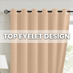 Oxford Homeware Plain Beige 230Gsm Blackout Curtain Thermal Insulated Eyelet For Living Room Curtain Pair (W)168Cm X (L)228Cm - thumbnail 3