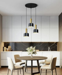 Modern Nordic Lamp Round 3 Heads Minimalist Dining Room Chandelier Black And Gold - thumbnail 4