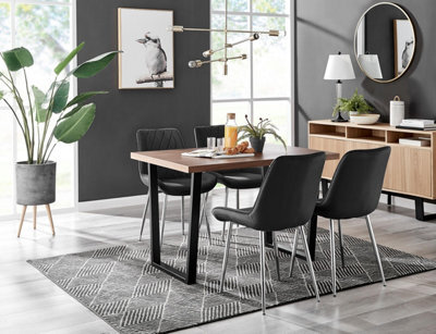 Furniturebox Uk Kylo Brown Wood Effect Dining Table & 4 Black Pesaro Silver Leg Chairs - image 1