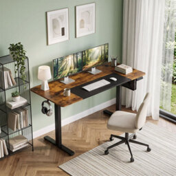 Brown Large Electric Standing Desk With 3 Memory Heights Led Control Panel - thumbnail 3