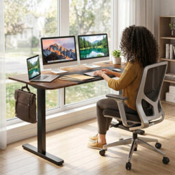 Brown Large Electric Standing Desk With 3 Memory Heights Led Control Panel - thumbnail 4