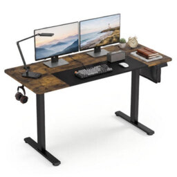 Brown Large Electric Standing Desk With 3 Memory Heights Led Control Panel - thumbnail 1