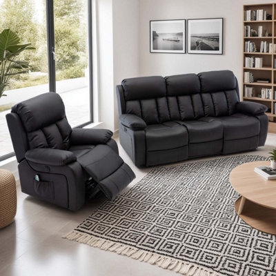 More4Homes Chester Electric Recliner Bonded Leather 1+3 Seater Sofa Set (Black) - image 1