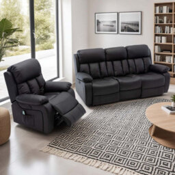 More4Homes Chester Electric Recliner Bonded Leather 1+3 Seater Sofa Set (Black)