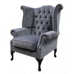 Chesterfield High Back Wing Chair Pimlico Carbon Grey Real Fabric Bespoke In Queen Anne Style - thumbnail 2
