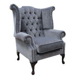 Chesterfield High Back Wing Chair Pimlico Carbon Grey Real Fabric Bespoke In Queen Anne Style - thumbnail 1
