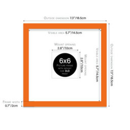 "6X6"" Orange Picture Frame - 6X6"" Square Frame With 3X3"" Mount For 6X6""/3X3"" Pictures Moderrn Style Thin Edge, 1 Pack" - thumbnail 2