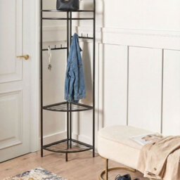 Wyld And Coco Industrial Black Clothes Rack 160Cm Freestanding Steel Shelves And Hooks, Matte Powder-Coated Finish - thumbnail 2
