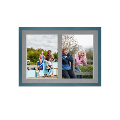 AK Frames 20X14 Navy Blue Sleek Multi Photo Frame With Mid Grey Mount - Holds 2 Apertures (2X) A4 Photos - image 1