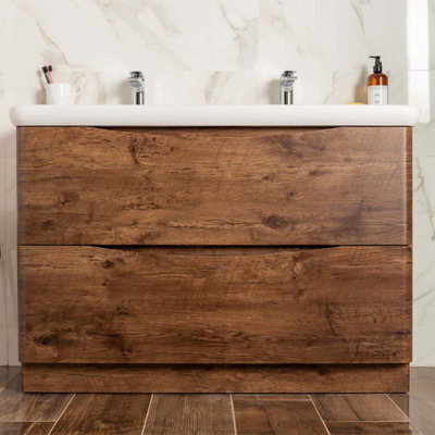 Plum&clay Eden Redwood Floorstanding Vanity Unit With Round Resin Basin (W)1240mm - image 1