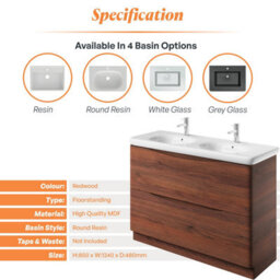 Plum&clay Eden Redwood Floorstanding Vanity Unit With Round Resin Basin (W)1240mm - thumbnail 7