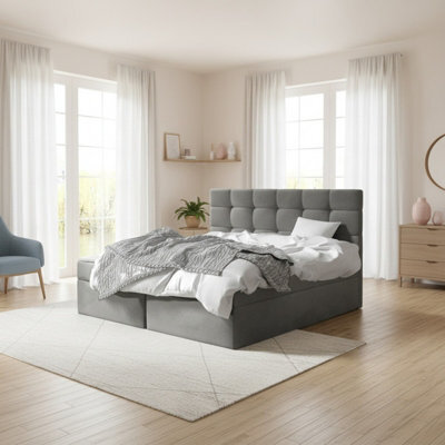 Luanda 160 And 200 Functional Bedroom Bed With Bonell Springs And Integrated Storage Grey - image 1