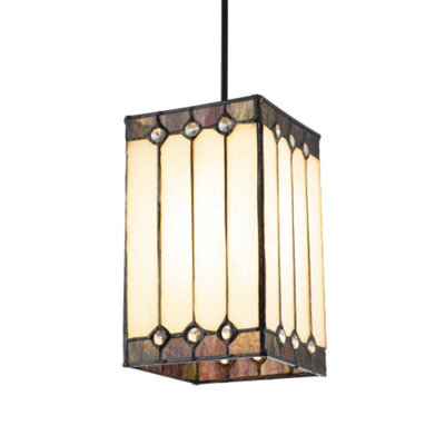 Happy Homewares Square Lantern Opal White Stained Glass Tiffany Pendant Shade With Clear Beads - image 1