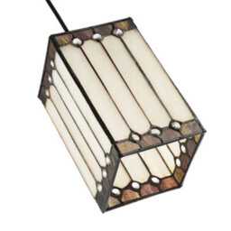 Happy Homewares Square Lantern Opal White Stained Glass Tiffany Pendant Shade With Clear Beads - thumbnail 4