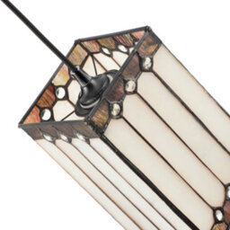 Happy Homewares Square Lantern Opal White Stained Glass Tiffany Pendant Shade With Clear Beads - thumbnail 5