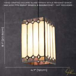 Happy Homewares Square Lantern Opal White Stained Glass Tiffany Pendant Shade With Clear Beads - thumbnail 6