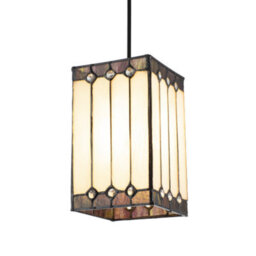 Happy Homewares Square Lantern Opal White Stained Glass Tiffany Pendant Shade With Clear Beads - thumbnail 1