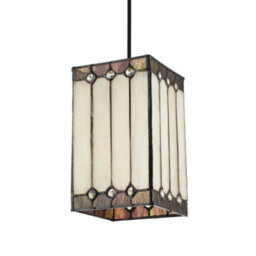 Happy Homewares Square Lantern Opal White Stained Glass Tiffany Pendant Shade With Clear Beads - thumbnail 2