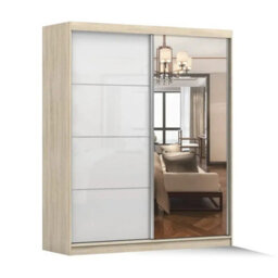 Multi 35 X 183 Sliding Wardrobe With Mirror Modern Sonoma Oak And White Semi Gloss Finish Space Saving Design - thumbnail 2