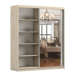 Multi 35 X 183 Sliding Wardrobe With Mirror Modern Sonoma Oak And White Semi Gloss Finish Space Saving Design - thumbnail 3