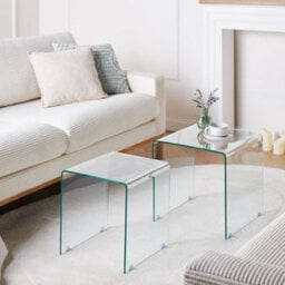 Beliani Nest Set Of 2 Transparent Tempered Glass Side Tables Rectangular 42 X 42 X 42 Cm For Modern Living Rooms - thumbnail 2