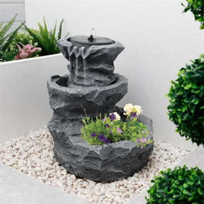 Solar Rock Water Fountain With Planter - Garden Decor - image 1