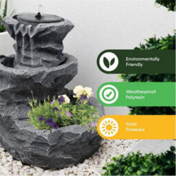 Solar Rock Water Fountain With Planter - Garden Decor - thumbnail 3