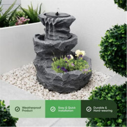 Solar Rock Water Fountain With Planter - Garden Decor - thumbnail 2