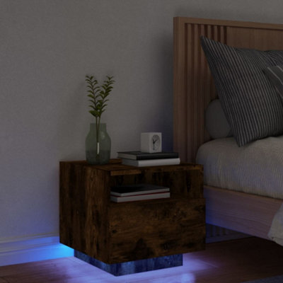Berkfield Bedside Cabinet With Led Lights Smoked Oak 40X39X37 Cm - image 1