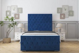 "Sloomy Watson Navy Plush Bed Frame With Mattress With 50"" Upholstered Headboard 2'6 Small Single" - thumbnail 1