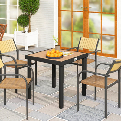 Outsunny 78 Cm Garden Dining Table For 4, Square Outdoor Side Table, Natural - image 1